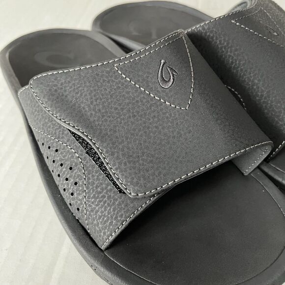 OluKai Nalu Slide Sandals Mens Black Water Resistant Slip On Casual Outdoor Sz 9 - Picture 8 of 16